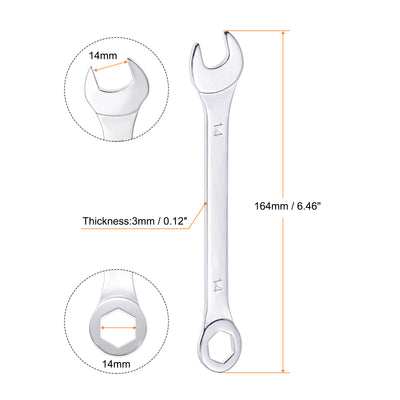 Harfington Uxcell Thin 6-Point Combination Wrench, Metric High Carbon Steel