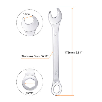 Harfington Uxcell Thin 6-Point Combination Wrench, Metric High Carbon Steel