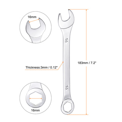 Harfington Uxcell Thin 6-Point Combination Wrench, Metric High Carbon Steel