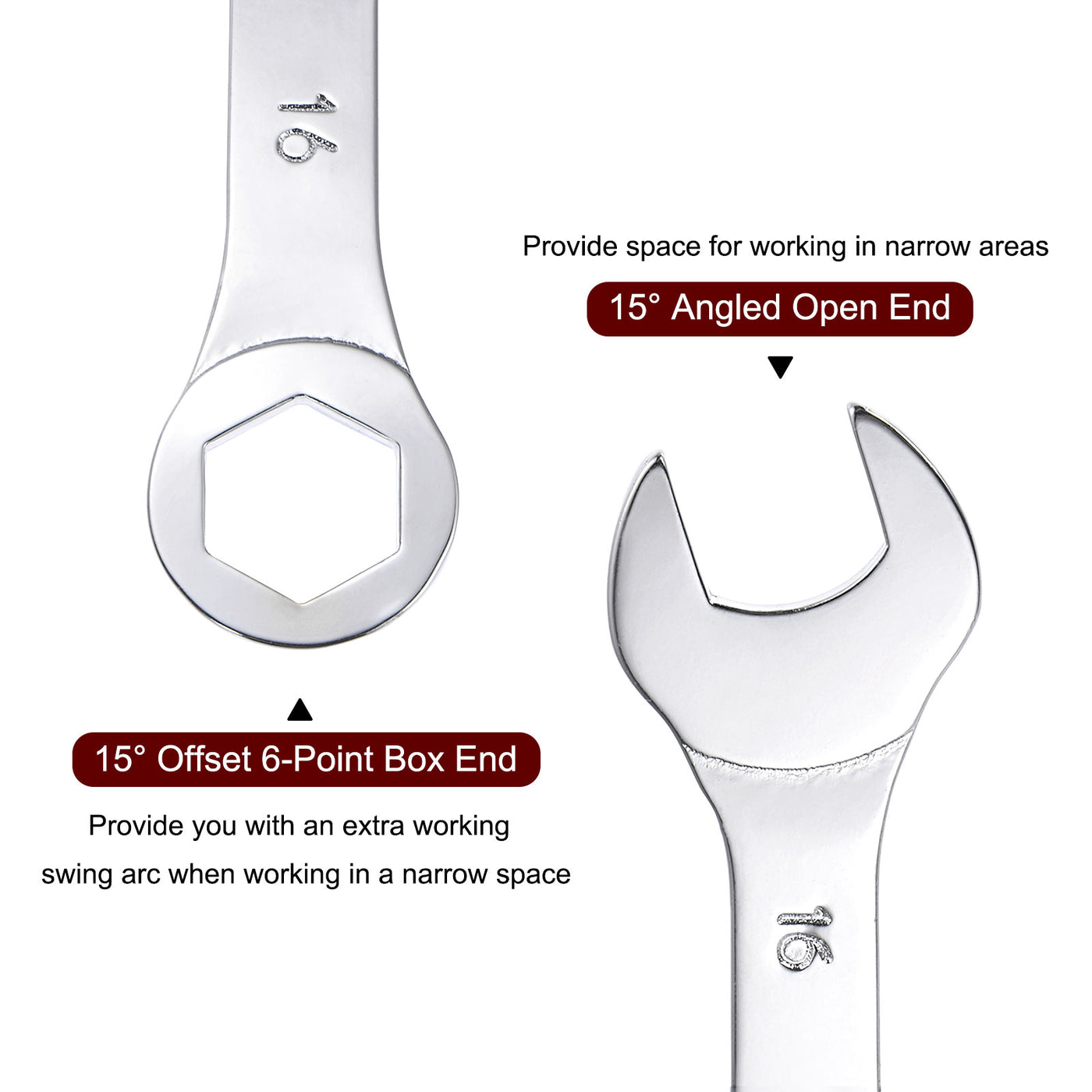 uxcell Uxcell Thin 6-Point Combination Wrench, Metric High Carbon Steel