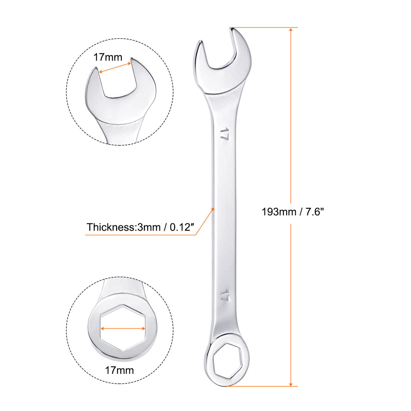 uxcell Uxcell Thin 6-Point Combination Wrench, Metric High Carbon Steel