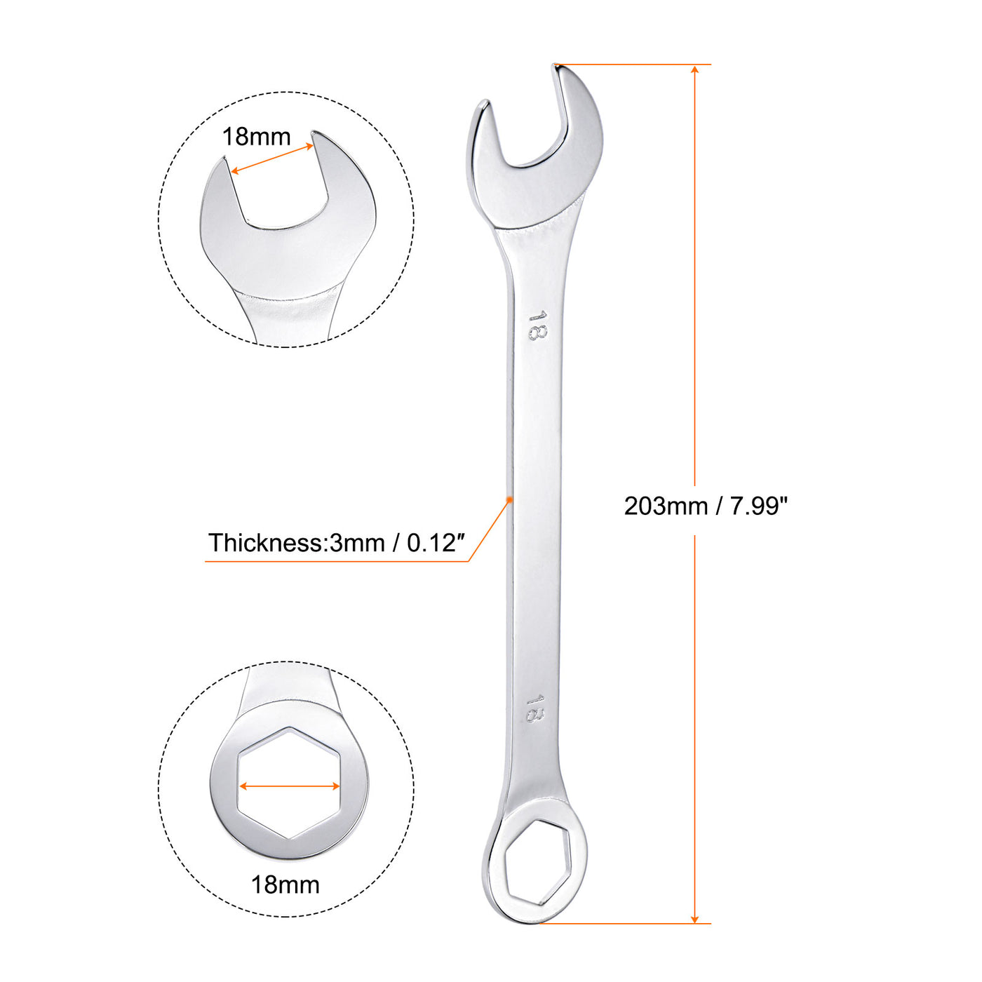 uxcell Uxcell Thin 6-Point Combination Wrench, Metric High Carbon Steel