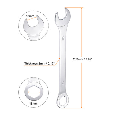 Harfington Uxcell Thin 6-Point Combination Wrench, Metric High Carbon Steel