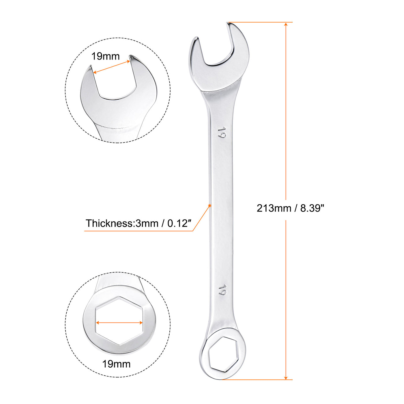 uxcell Uxcell Thin 6-Point Combination Wrench, Metric High Carbon Steel