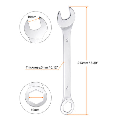 Harfington Uxcell Thin 6-Point Combination Wrench, Metric High Carbon Steel