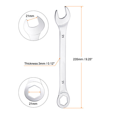 Harfington Uxcell Thin 6-Point Combination Wrench, Metric High Carbon Steel