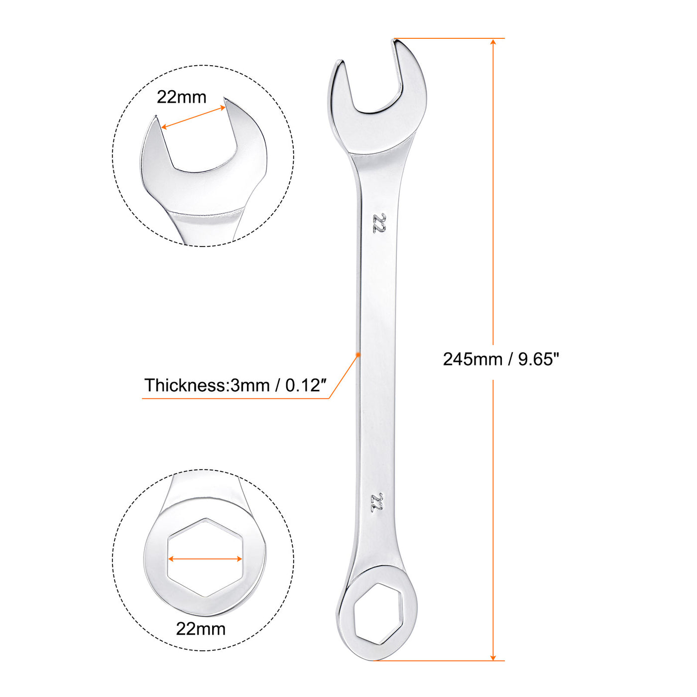 uxcell Uxcell Thin 6-Point Combination Wrench, Metric High Carbon Steel