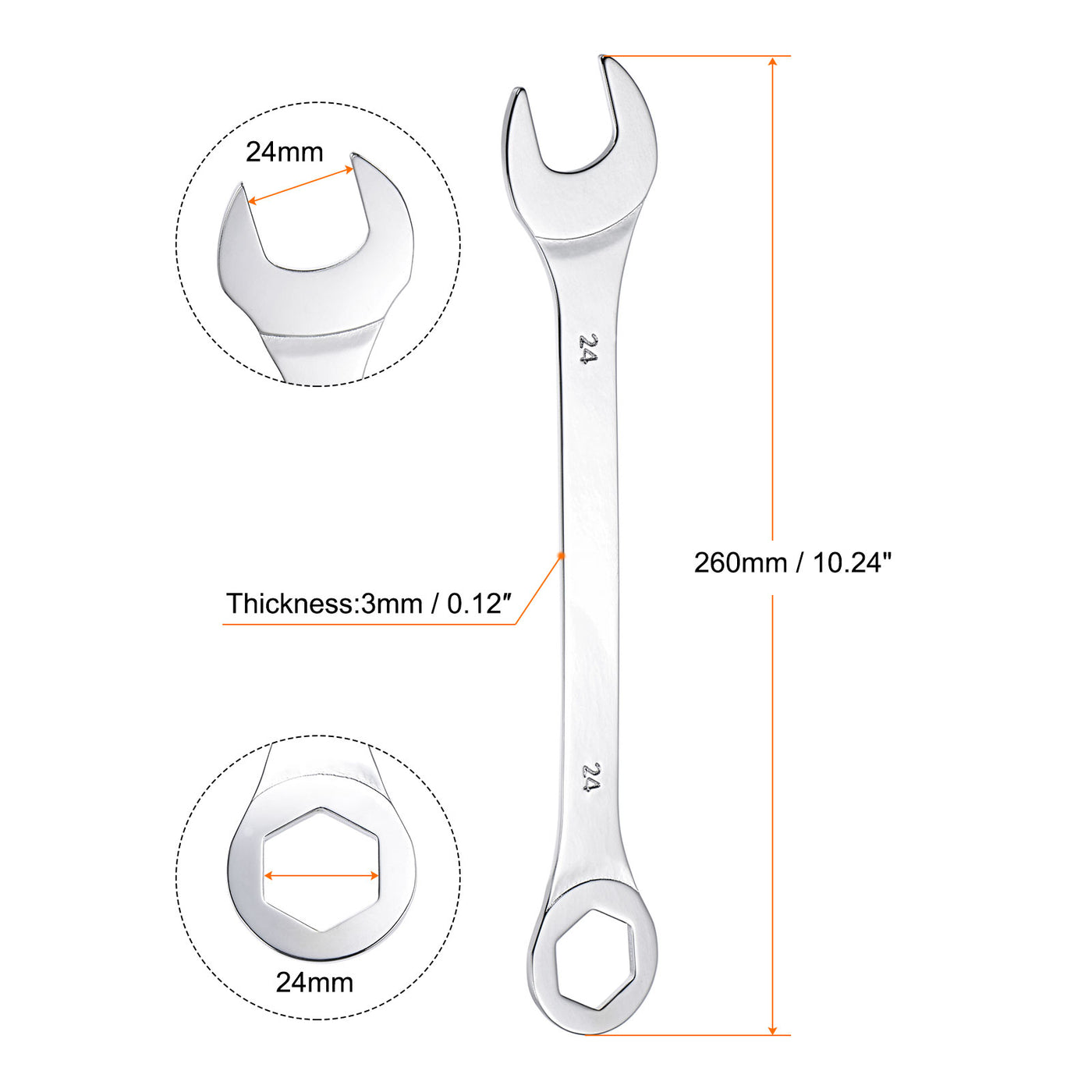 uxcell Uxcell Thin 6-Point Combination Wrench, Metric High Carbon Steel