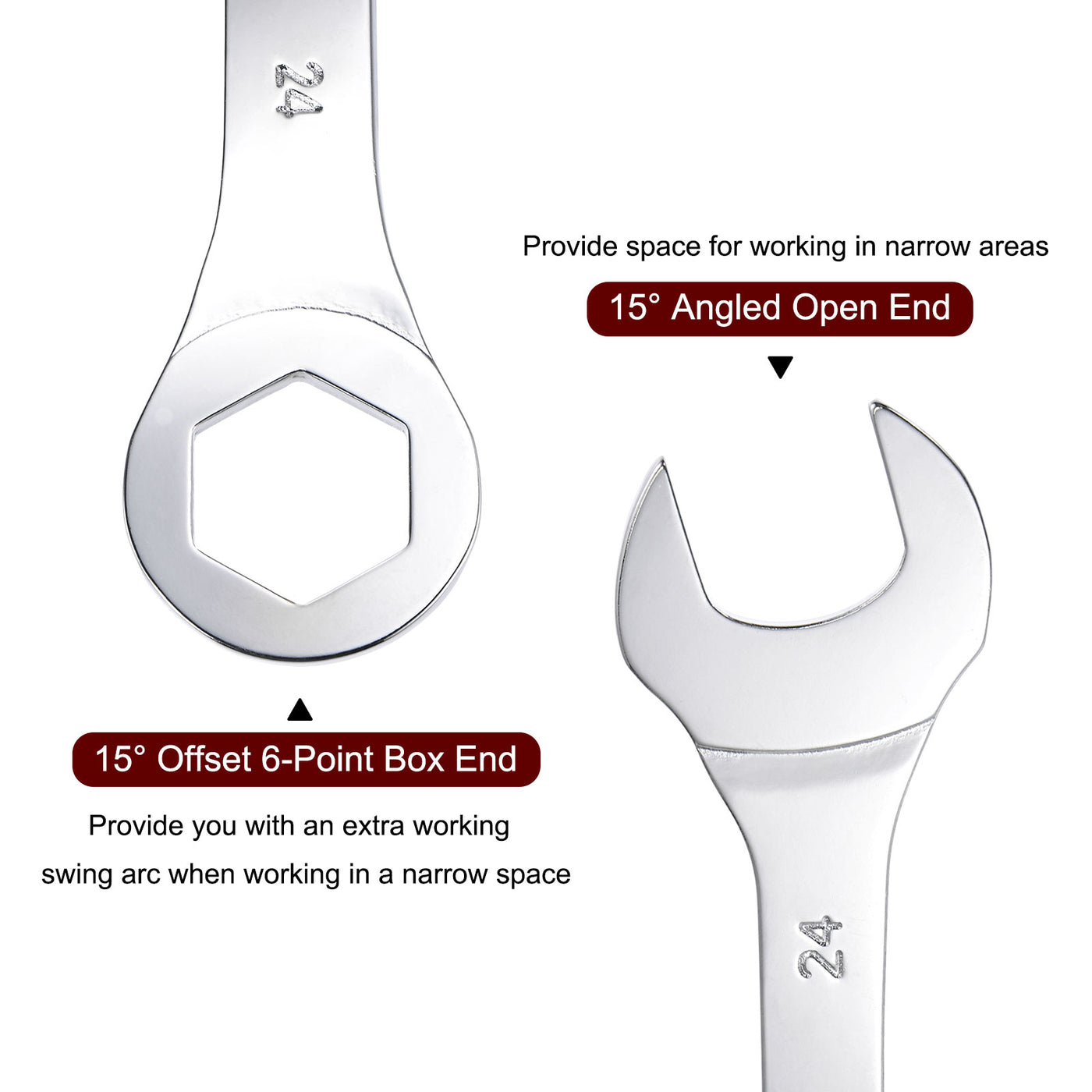 uxcell Uxcell Thin 6-Point Combination Wrench, Metric High Carbon Steel