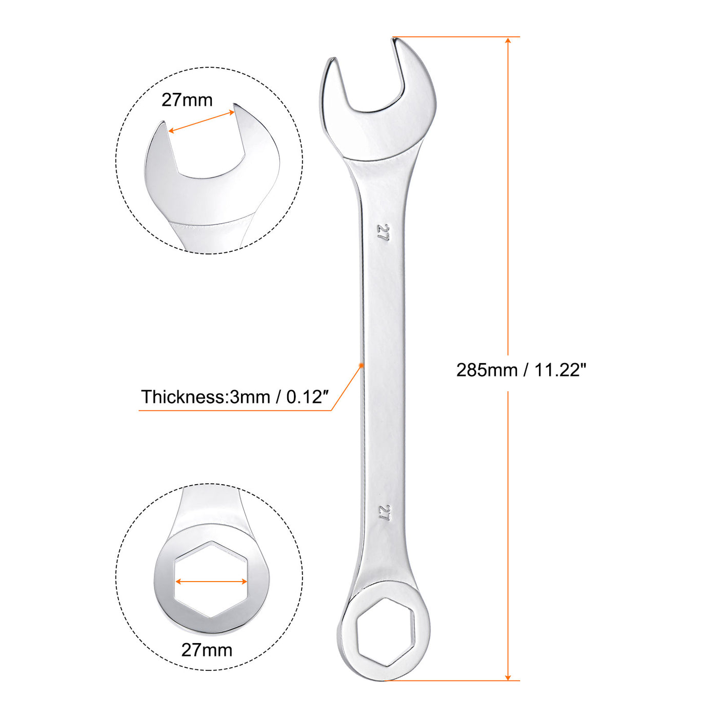 uxcell Uxcell Thin 6-Point Combination Wrench, Metric High Carbon Steel