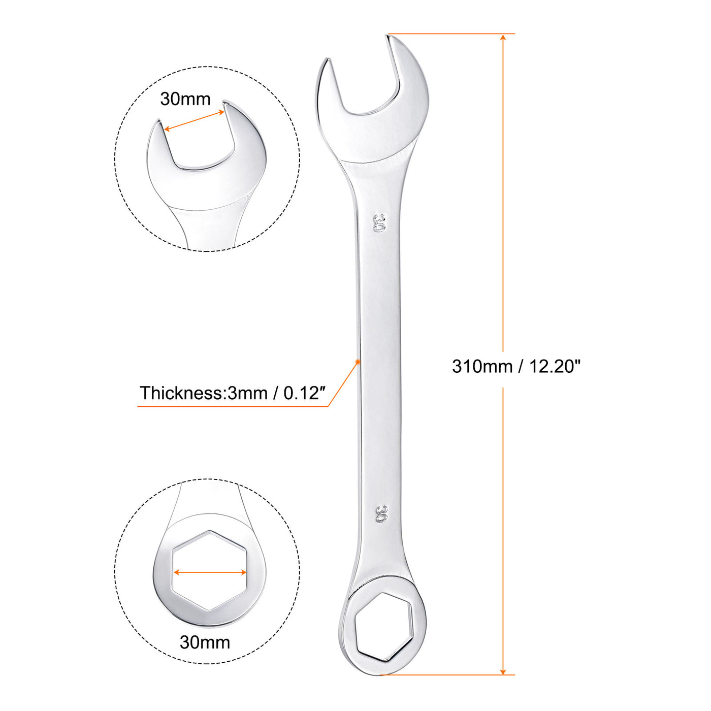 uxcell Uxcell Thin 6-Point Combination Wrench, Metric High Carbon Steel