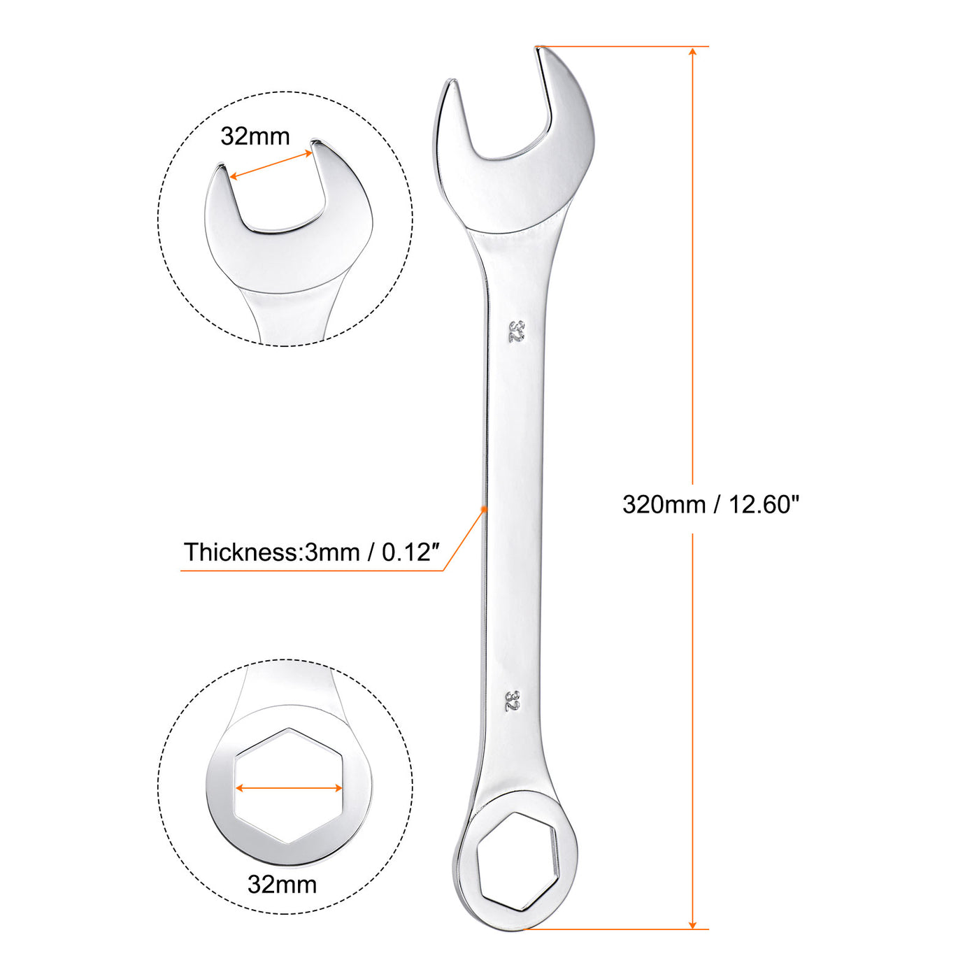 uxcell Uxcell Thin 6-Point Combination Wrench, Metric High Carbon Steel