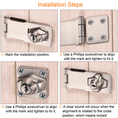 Harfington 4 Inch Keyed Different Hasp Lock Chrome Plated Twist Knob, Silver