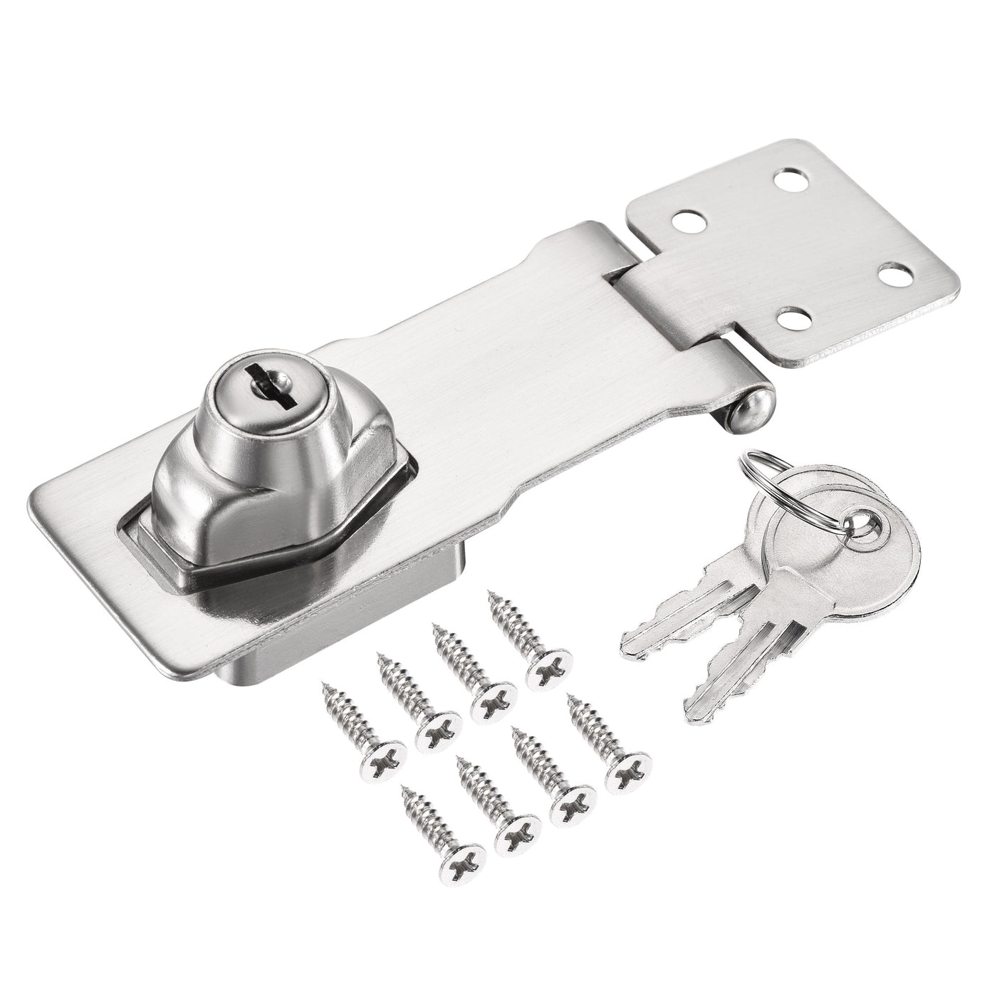 Harfington 4 Inch Keyed Different Hasp Lock Chrome Plated Twist Knob, Silver