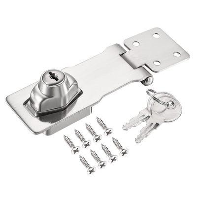 Harfington 4 Inch Keyed Different Hasp Lock Chrome Plated Twist Knob, Silver