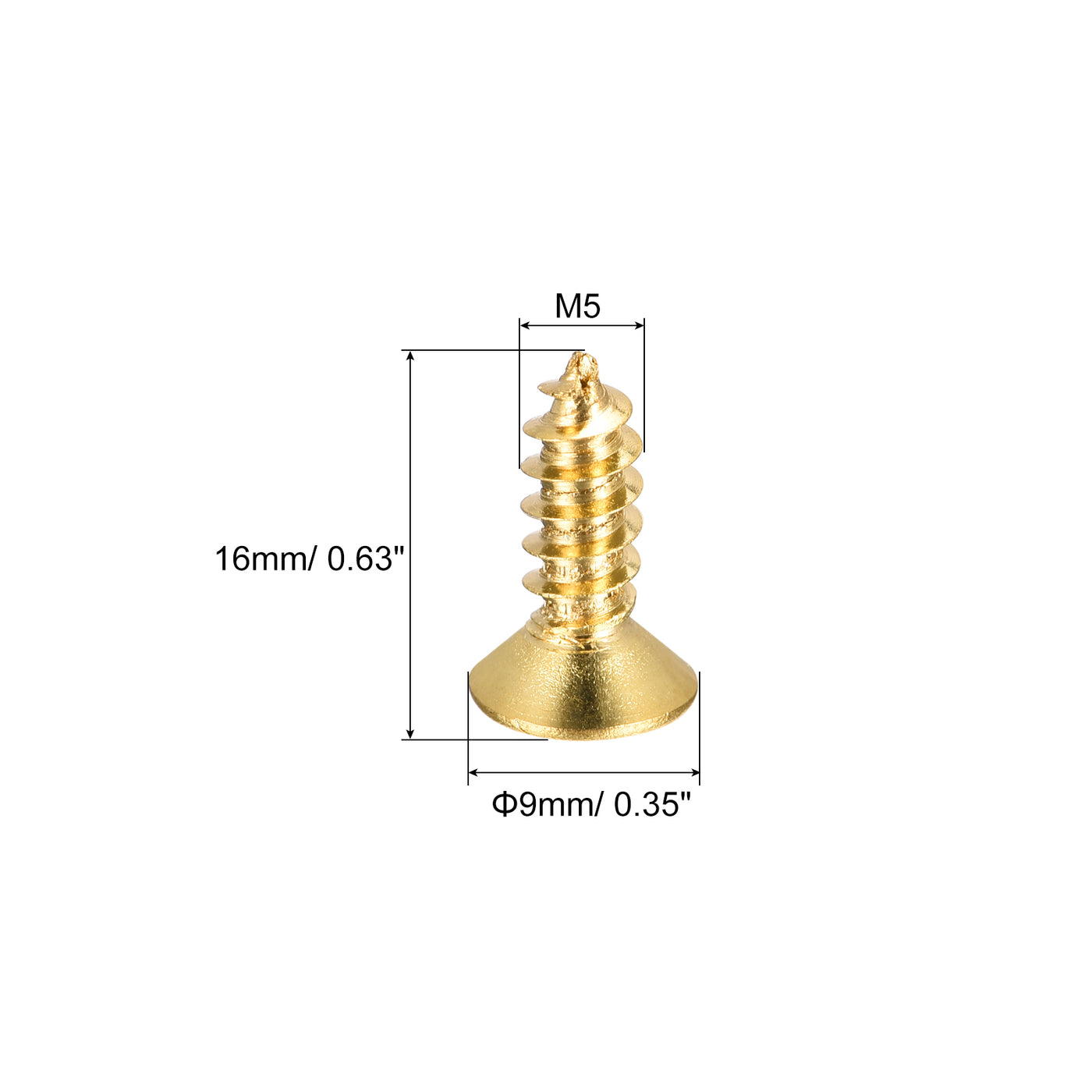 uxcell Uxcell Brass Wood Screws, M5x16mm Phillips Flat Head Self Tapping Connector for Door Hinges, Wooden Furniture, Home Appliances 16Pcs