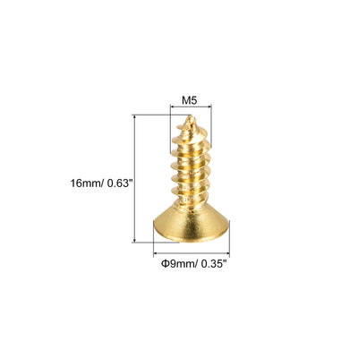 Harfington Uxcell Brass Wood Screws, M5x16mm Phillips Flat Head Self Tapping Connector for Door Hinges, Wooden Furniture, Home Appliances 16Pcs