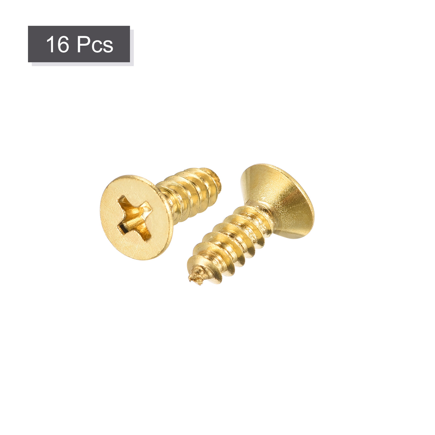 uxcell Uxcell Brass Wood Screws, M5x16mm Phillips Flat Head Self Tapping Connector for Door Hinges, Wooden Furniture, Home Appliances 16Pcs