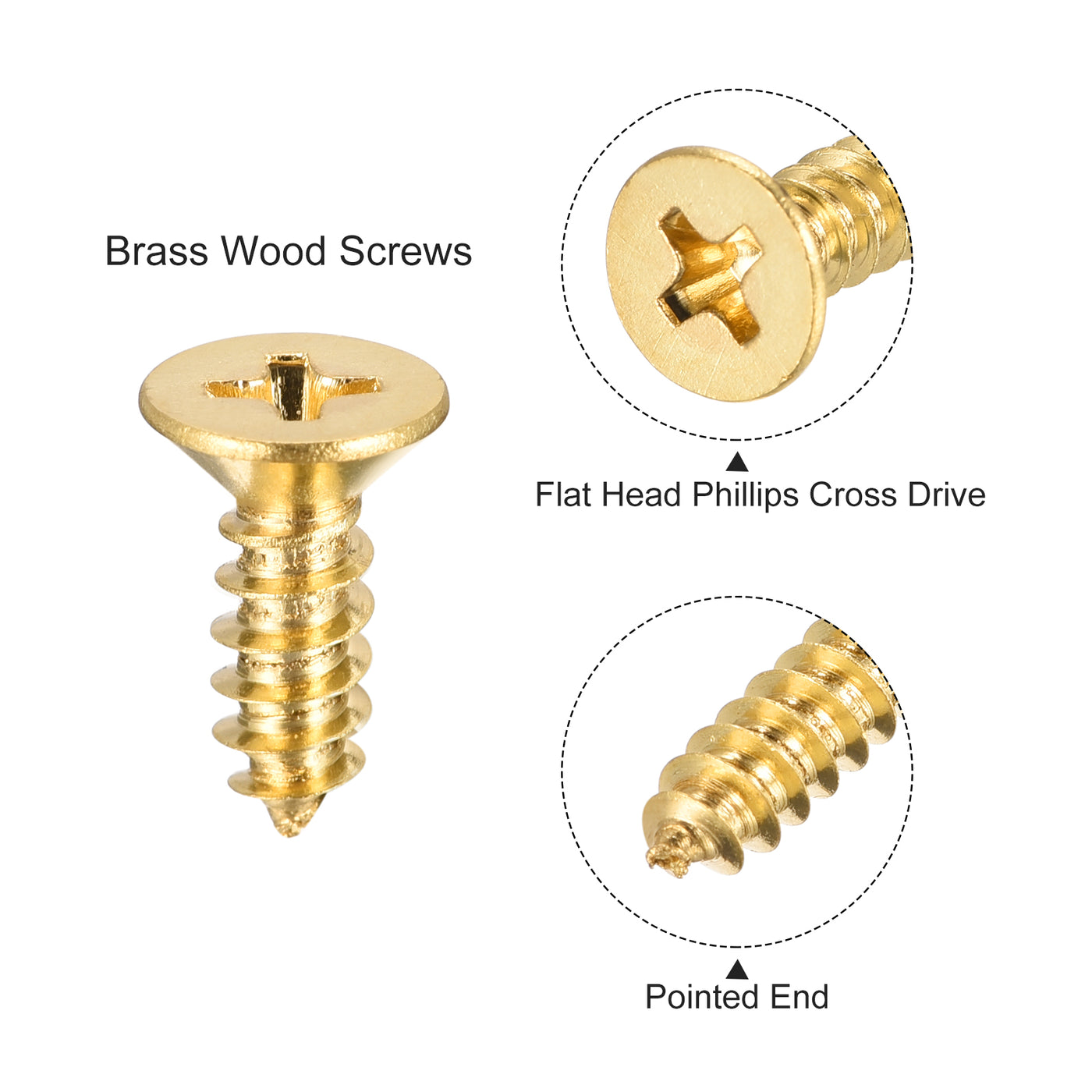 uxcell Uxcell Brass Wood Screws, M5x16mm Phillips Flat Head Self Tapping Connector for Door Hinges, Wooden Furniture, Home Appliances 16Pcs