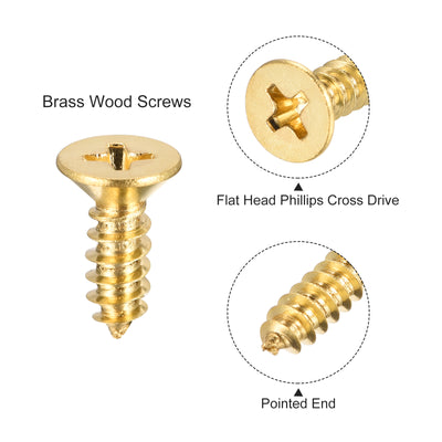 Harfington Uxcell Brass Wood Screws, M5x16mm Phillips Flat Head Self Tapping Connector for Door Hinges, Wooden Furniture, Home Appliances 16Pcs