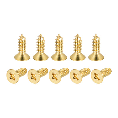 uxcell Uxcell Brass Wood Screws, M5x16mm Phillips Flat Head Self Tapping Connector for Door Hinges, Wooden Furniture, Home Appliances 16Pcs