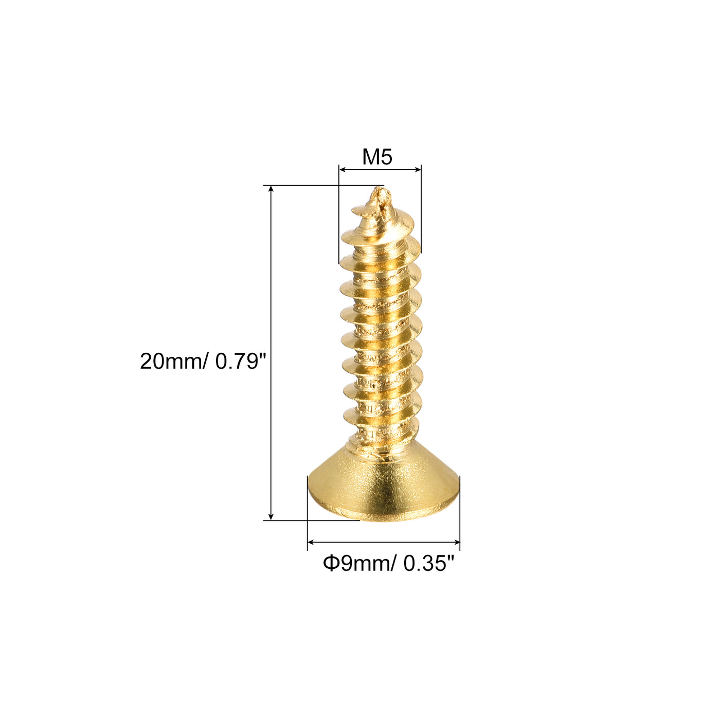 uxcell Uxcell Brass Wood Screws, M5x20mm Phillips Flat Head Self Tapping Connector for Door Hinges, Wooden Furniture, Home Appliances 16Pcs