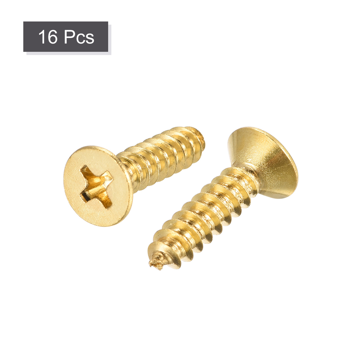 uxcell Uxcell Brass Wood Screws, M5x20mm Phillips Flat Head Self Tapping Connector for Door Hinges, Wooden Furniture, Home Appliances 16Pcs