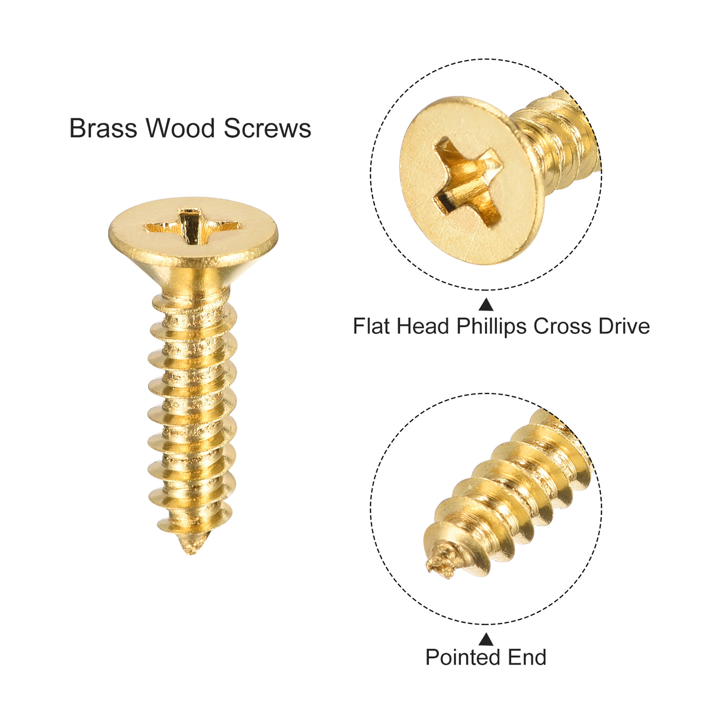 uxcell Uxcell Brass Wood Screws, M5x20mm Phillips Flat Head Self Tapping Connector for Door Hinges, Wooden Furniture, Home Appliances 16Pcs