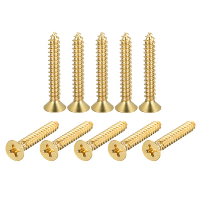 uxcell Uxcell Brass Wood Screws, M5x30mm Phillips Flat Head Self Tapping Connector for Door Hinges, Wooden Furniture, Home Appliances 32Pcs