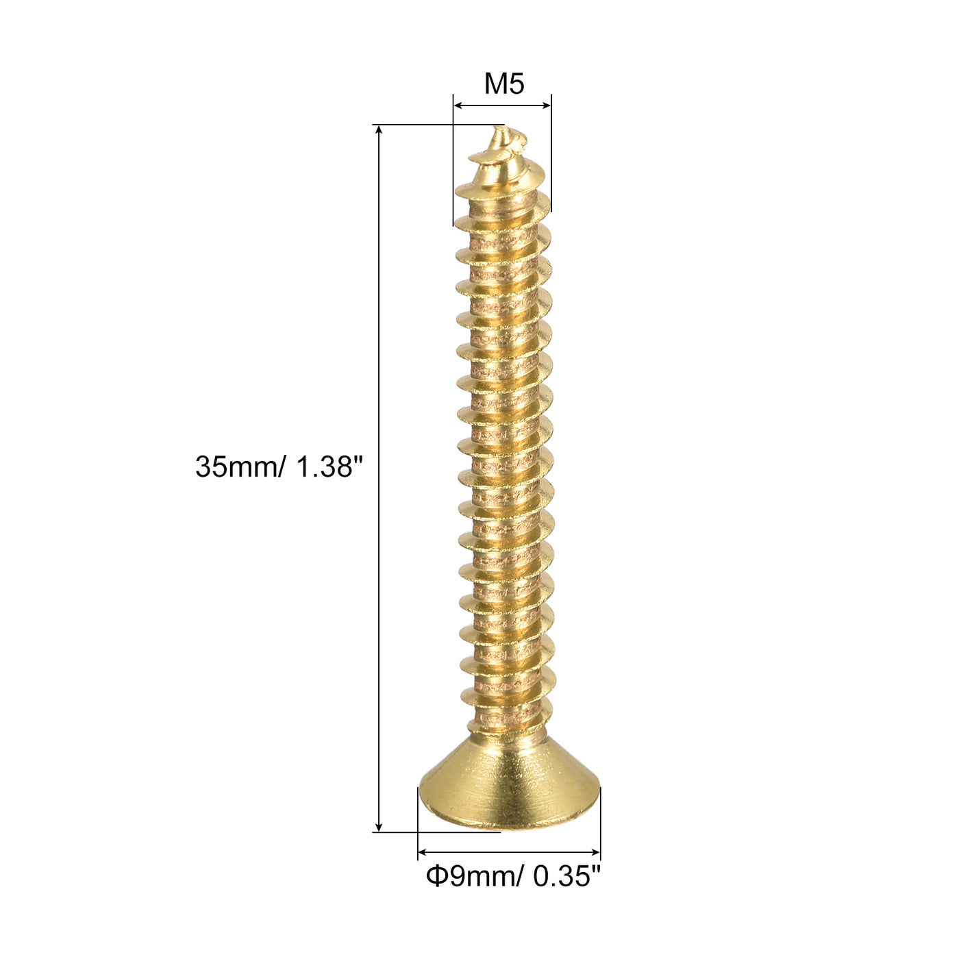 uxcell Uxcell Brass Wood Screws, M5x35mm Phillips Flat Head Self Tapping Connector for Door Hinges, Wooden Furniture, Home Appliances 20Pcs