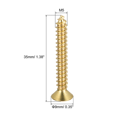 Harfington Uxcell Brass Wood Screws, M5x35mm Phillips Flat Head Self Tapping Connector for Door Hinges, Wooden Furniture, Home Appliances 20Pcs