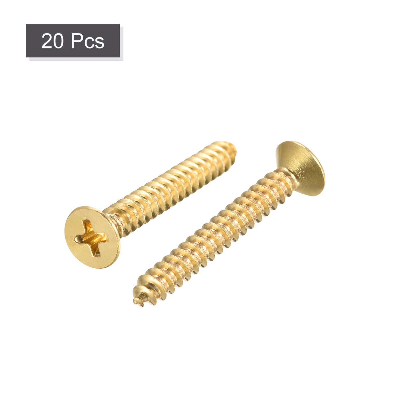 uxcell Uxcell Brass Wood Screws, M5x35mm Phillips Flat Head Self Tapping Connector for Door Hinges, Wooden Furniture, Home Appliances 20Pcs