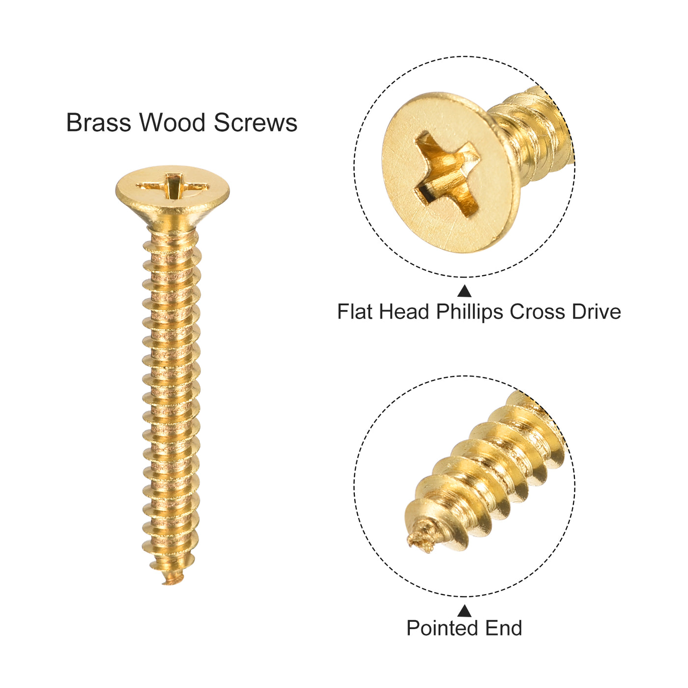 uxcell Uxcell Brass Wood Screws, M5x35mm Phillips Flat Head Self Tapping Connector for Door Hinges, Wooden Furniture, Home Appliances 20Pcs