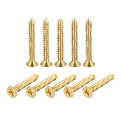 uxcell Uxcell Brass Wood Screws, M5x35mm Phillips Flat Head Self Tapping Connector for Door Hinges, Wooden Furniture, Home Appliances 20Pcs