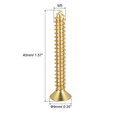 Harfington Uxcell Brass Wood Screws, M5x40mm Phillips Flat Head Self Tapping Connector for Door Hinges, Wooden Furniture, Home Appliances 4Pcs