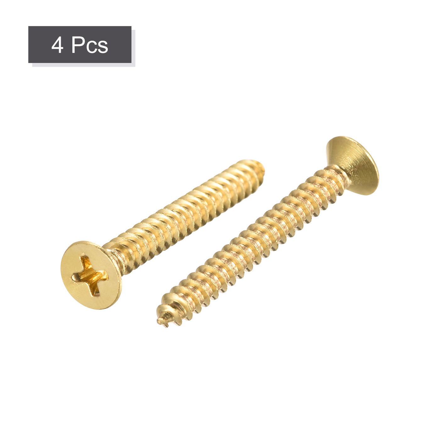 uxcell Uxcell Brass Wood Screws, M5x40mm Phillips Flat Head Self Tapping Connector for Door Hinges, Wooden Furniture, Home Appliances 4Pcs