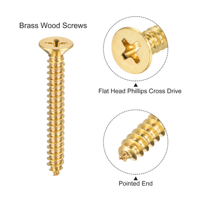 Harfington Uxcell Brass Wood Screws, M5x40mm Phillips Flat Head Self Tapping Connector for Door Hinges, Wooden Furniture, Home Appliances 4Pcs