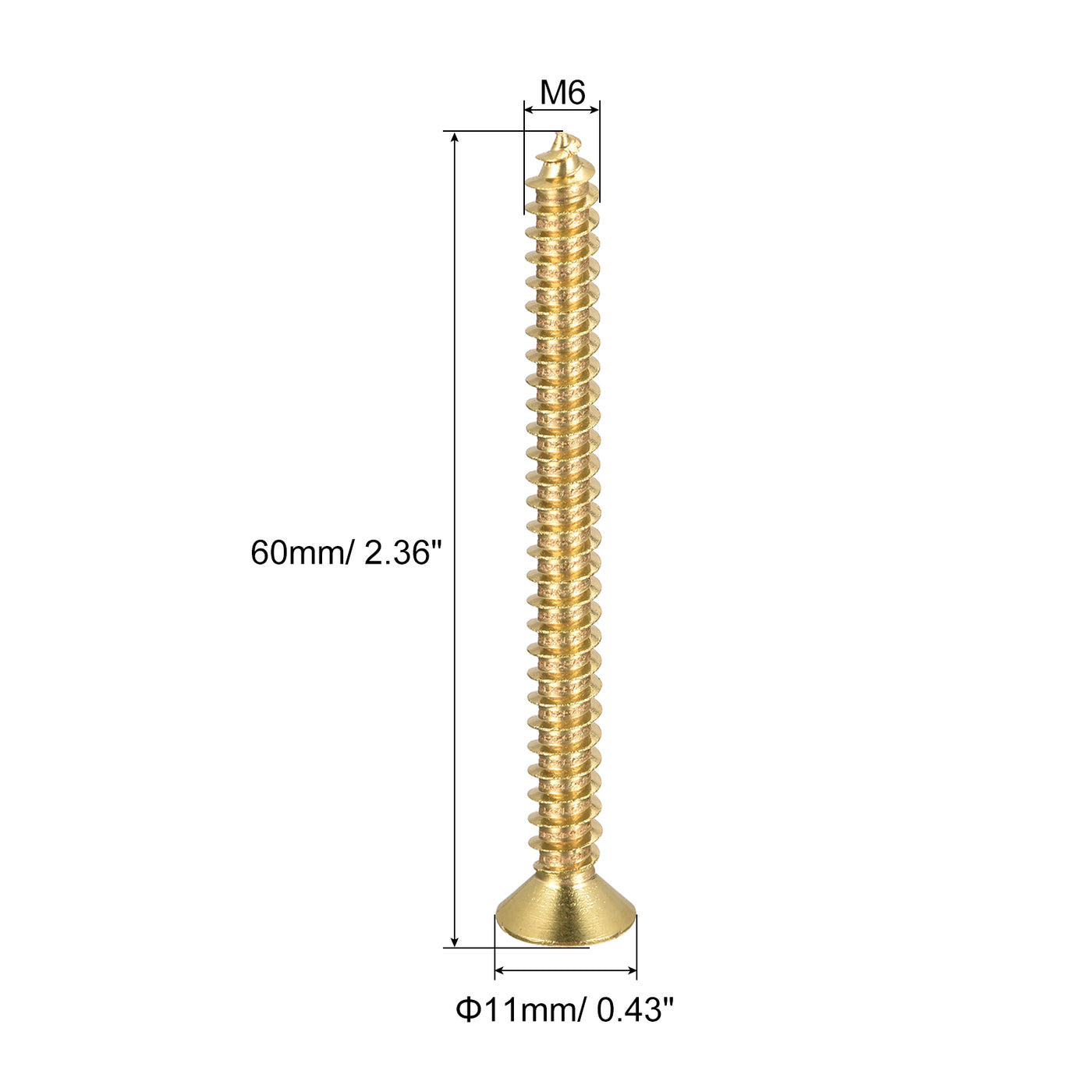 uxcell Uxcell Brass Wood Screws, M6x60mm Phillips Flat Head Self Tapping Connector for Door Hinges, Wooden Furniture, Home Appliances 6Pcs