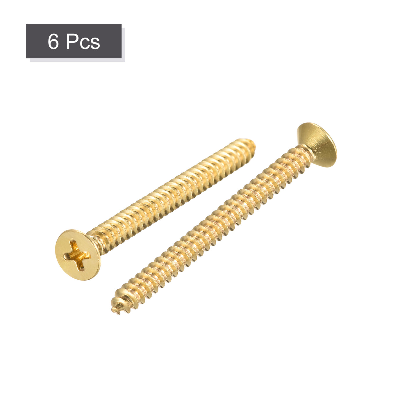 uxcell Uxcell Brass Wood Screws, M6x60mm Phillips Flat Head Self Tapping Connector for Door Hinges, Wooden Furniture, Home Appliances 6Pcs