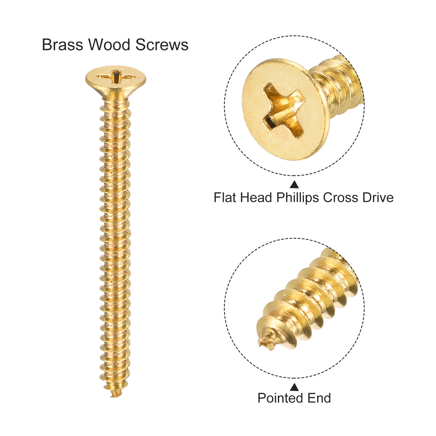 uxcell Uxcell Brass Wood Screws, M6x60mm Phillips Flat Head Self Tapping Connector for Door Hinges, Wooden Furniture, Home Appliances 6Pcs