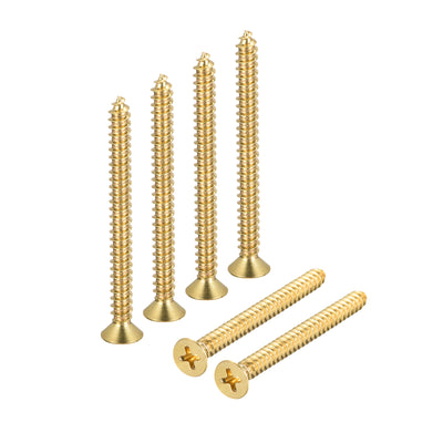 uxcell Uxcell Brass Wood Screws, M6x60mm Phillips Flat Head Self Tapping Connector for Door Hinges, Wooden Furniture, Home Appliances 6Pcs