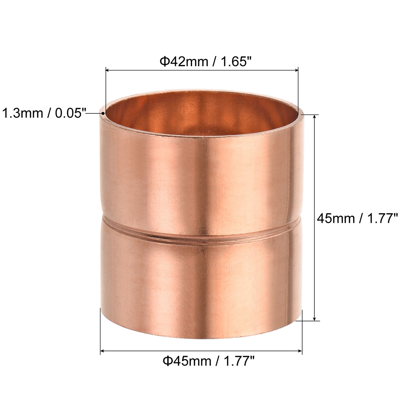 Harfington Copper Pipe Coupling 42mm Straight Connecting Adapter for Plumbing