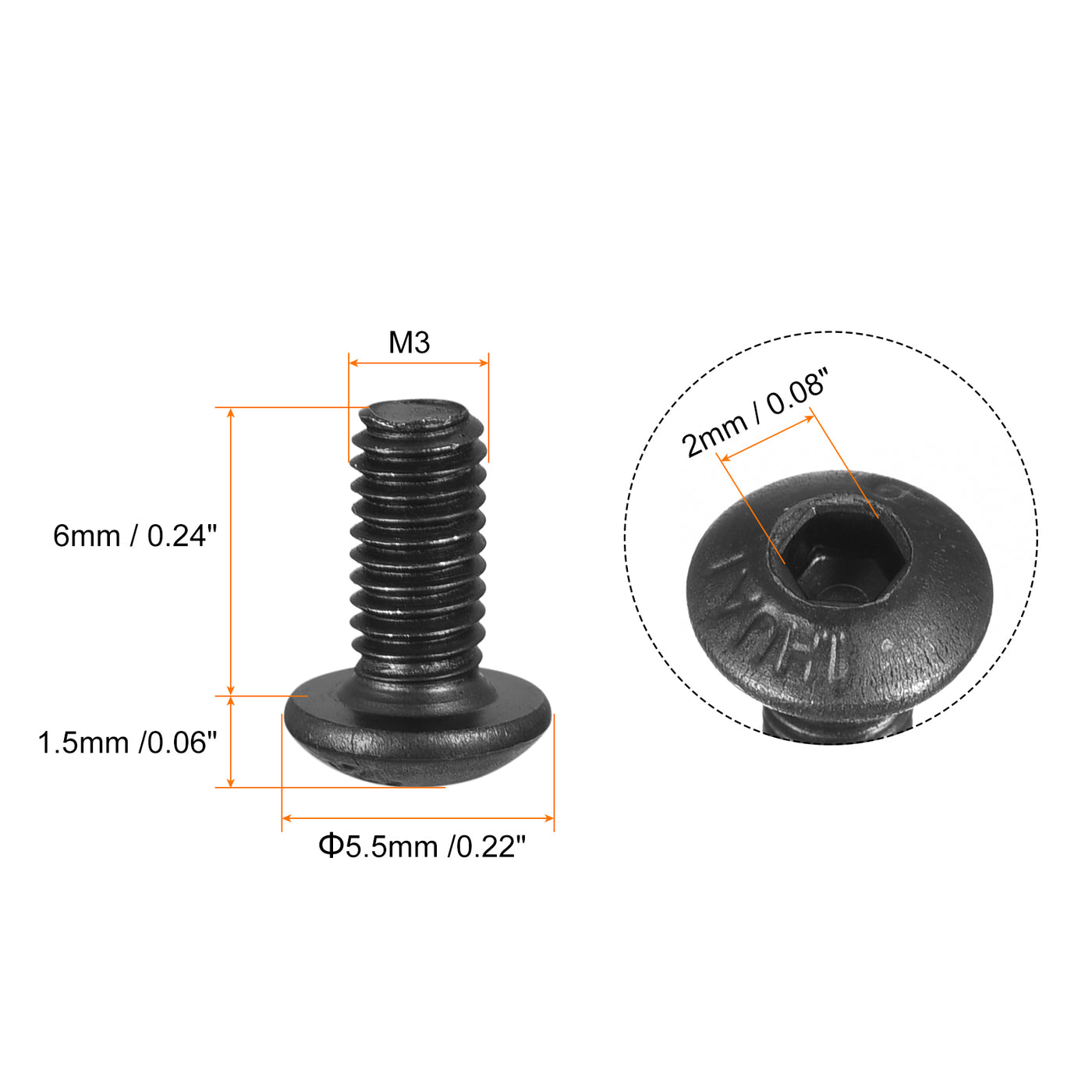 uxcell Uxcell 100Stk M3x6mm Innensechskant Rundkopf Schrauben Legierter Stahl