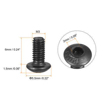 Harfington Uxcell 100Stk M3x6mm Innensechskant Rundkopf Schrauben Legierter Stahl