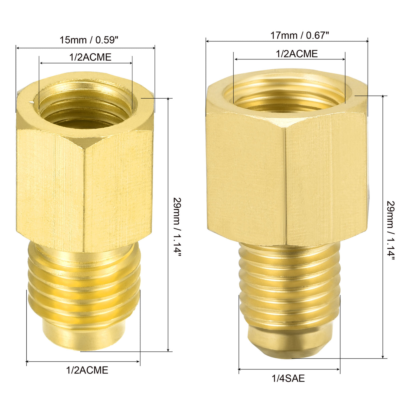 Harfington 1Set Messing 1/4SAE 1/2ACME Männlich zu 1/2ACME Drehende Rohrverbinder Adapter