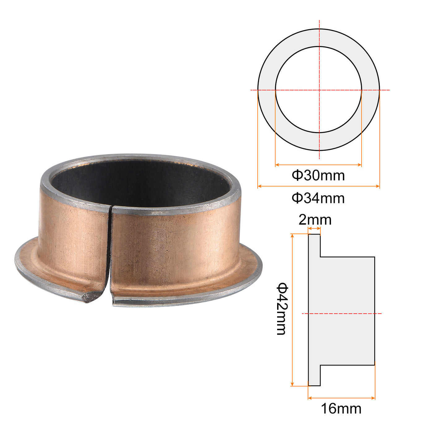 uxcell Uxcell Flanged Sleeve Bearings Wrapped Oilless Bushings