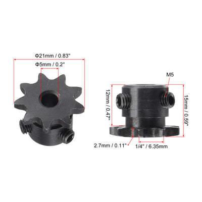 Harfington Uxcell 9 Teeth Sprocket 1/4" Pitch, 5mm Bore Carbon Steel with Set Screws