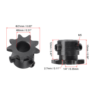 Harfington Uxcell 9 Teeth Sprocket 1/4" Pitch, 8mm Bore Carbon Steel with Set Screws