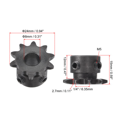 Harfington Uxcell 10 Teeth Sprocket 1/4" Pitch, 8mm Bore Carbon Steel with Set Screws