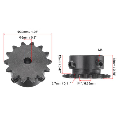 Harfington Uxcell 14 Teeth Sprocket 1/4" Pitch, 5mm Bore Carbon Steel with Set Screws